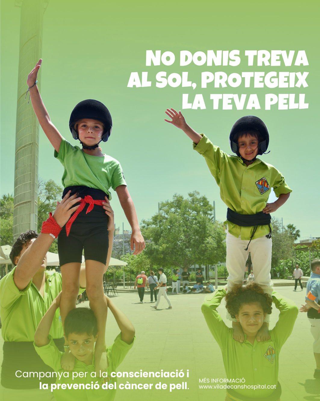Els Castellers de Viladecans i l’Hospital fan pinya per la protecció solar dels menors