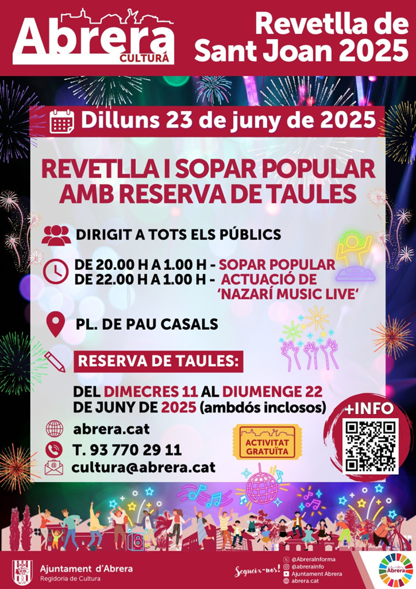 La nit de dilluns 23 de juny de 2025, gaudim del Sant Joan al nucli urbà i als barris d'Abrera!