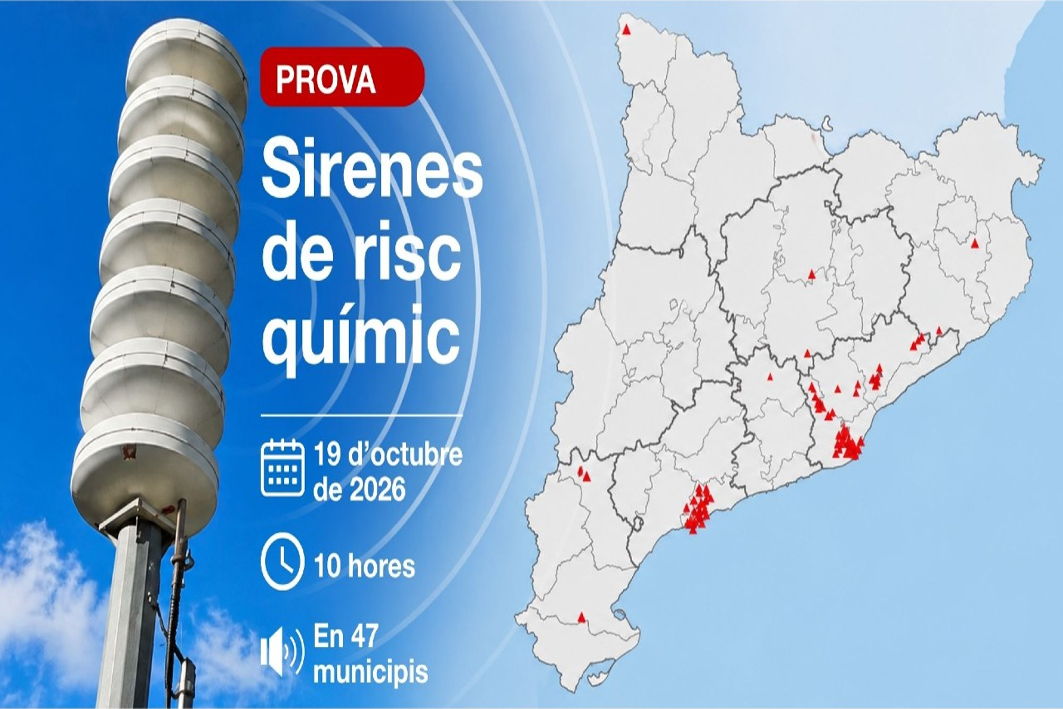 Protecció Civil hará sonar el lunes 19 de octubre 119 sirenas de riesgo químico en 47 municipios y enviará alertas a los teléfonos móviles